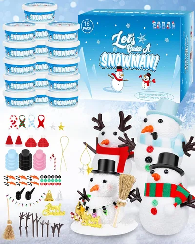 Kit de 16 piezas de muñeco de nieve, construye un muñeco de nieve para niños, manualidades de Navidad, manualidades creativas de arcilla seca al