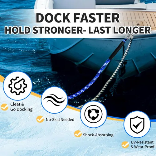 Miniatura 9 de Paquete de 2 líneas elásticas para muelle con ganchos dobles y tubos flotantes - Cuerdas de barco resistentes para moto acuática, pontón, kayak, 4