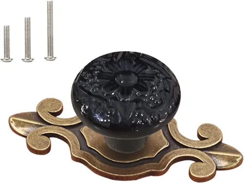Miniatura 9 de HUAMULAN Paquete de 10 pomos de cerámica retro vintage para aparador, cocina, pétalos, tiradores de armario, cajón, base negra, placa trasera