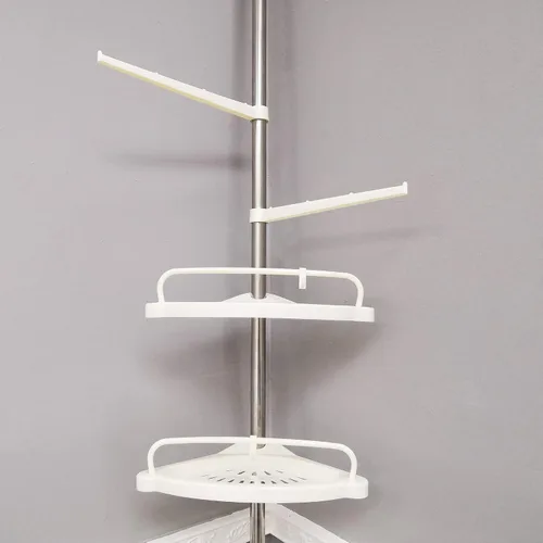 Miniatura 6 de FixtureDisplays® Juego de 2 bandejas de almacenamiento de tensión para bañera y ducha con barra fija de acero inoxidable de 3.3-10 pies de altura
