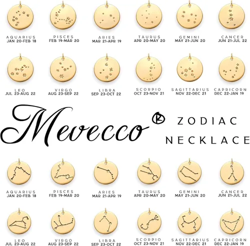 Miniatura 5 de Mevecco - Collar de oro, disco de moneda, zodiaco, 12 constelaciones, estrella conectada, grabado con horóscopo, colgante de astrología, cadena