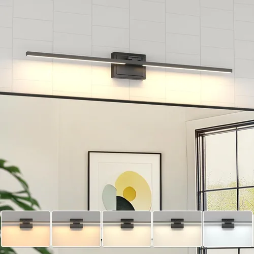 Miniatura 11 de VOLISUN Lámpara de tocador de baño de 48 pulgadas, 5CCT regulable, lámpara LED de baño de 40 W sobre el espejo, luces de tocador de barra negra