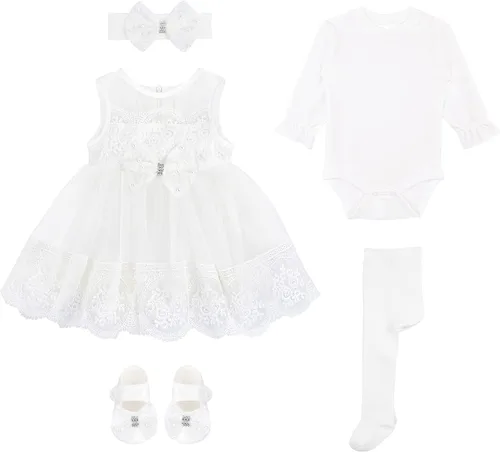 Miniatura 2 de Taffy - Vestido bordado de bautizo para bebé, 6 piezas, de 0 a 3 meses, color blanco, Blanco