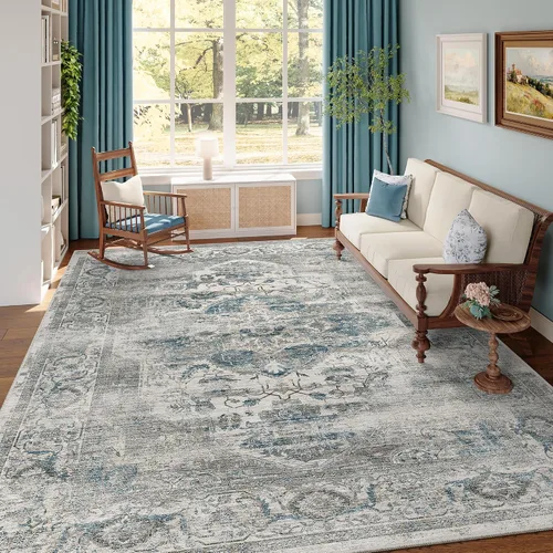 Miniatura 28 de Alfombra de pasillo lavable de 2 x 6 pies - Alfombras de cocina con respaldo antideslizante vintage suave estilo granja, alfombra de entrada