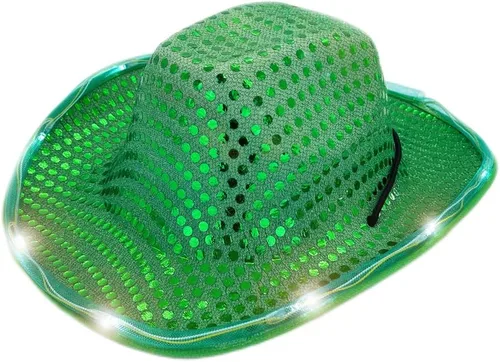 Miniatura 13 de Sombrero de vaquero con lentejuelas LED para fiesta de fiesta intermitente, fiesta de baile para cumpleaños, boda, festival, Halloween