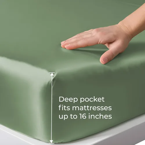 Miniatura 2 de LINENWALAS Tencel Lyocell Sábana bajera solo con ajuste seguro y cómodo en todo el contorno elástico de 16 pulgadas de profundidad, ropa de cama