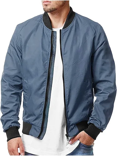 Miniatura 8 de Chaqueta bomber para hombre, ligera, cortavientos, primavera, otoño, con cremallera completa, casual, softshell, con bolsillos