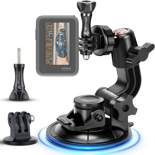 MiPremium Soporte de ventosa de coche para GoPro Hero 13 12 11 10 9 8 7 6 5 4 3 3+ 2 sesiones negro plata XIAOYI 4K SJCAM Yi deportes acción cámara