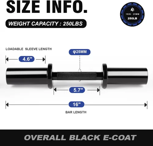 Miniatura 3 de LIONSCOOL 16"Loadable Dumbbells Pairs, Olympic Dumbbell Handle/Bar for Strength Training, Compatible with 2’’ Standard Plates, Includes 2 Pair of