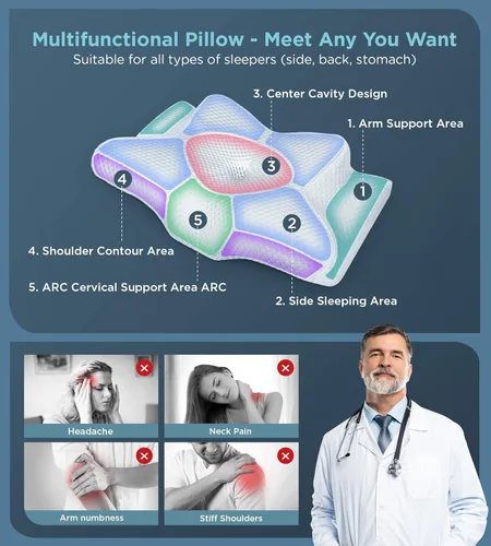 Miniatura 3 de Almohada cervical para el cuello ultra alivio del dolor para dormir, almohada de lectura ergonómica ajustable de espuma viscoelástica para adultos