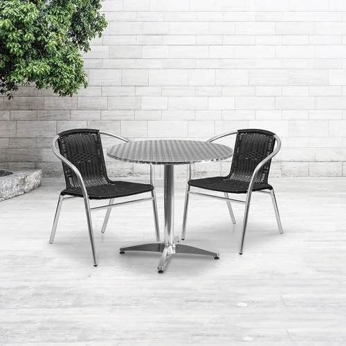 Miniatura 2 de Flash Furniture Lila - Juego de mesa redonda de aluminio para interiores y exteriores de 31.5 pulgadas con 2 sillas de ratán negro