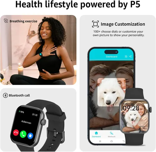 Miniatura 5 de Reloj inteligente para hombres y mujeres, responder/hacer llamadas, reloj inteligente de 1.85 pulgadas, reloj de fitness con monitor de sueño