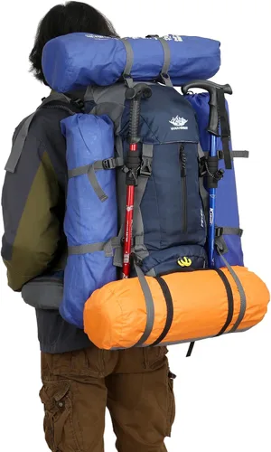 Miniatura 3 de WoneNice Mochila de senderismo impermeable de 50L (45+5) - Mochila deportiva al aire libre con cubierta de lluvia Azul oscuro