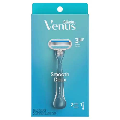 Miniatura 10 de Gillette Venus Smooth Razor para mujeres, incluye 1 mango de afeitar reutilizable + 2 recambios de 3 cuchillas, mango ergonómico de agarre suave