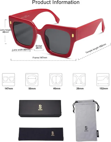 Miniatura 5 de SOJOS Gafas de sol cuadradas vintage de gran tamaño para mujer, estilo retro, de lujo, con protección UV400, SJ2194