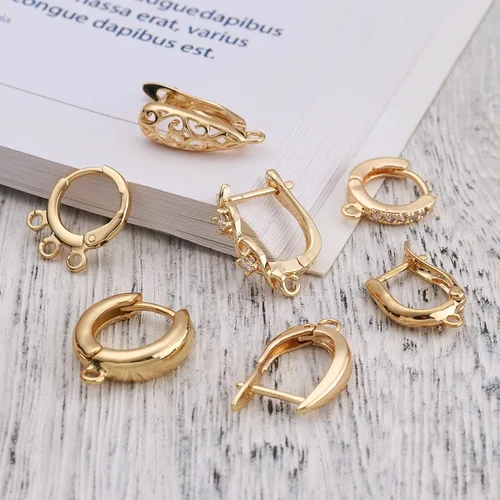 Miniatura 5 de Fashewelry 14 aretes de aro de oro de 18 quilates de latón Huggie aros aros aros con lazo para mujer, aretes colgantes para hacer joyas 4-Forma mixta