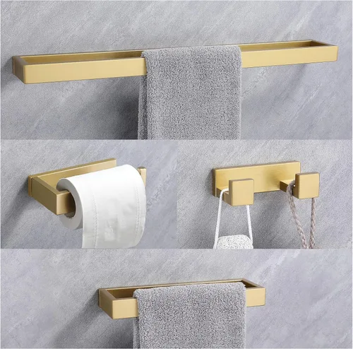 Miniatura 9 de Lairuier Juego de 4 piezas de barra de toallas de baño, juego de accesorios de baño en negro mate que incluye barra de toallas, soporte de toallas