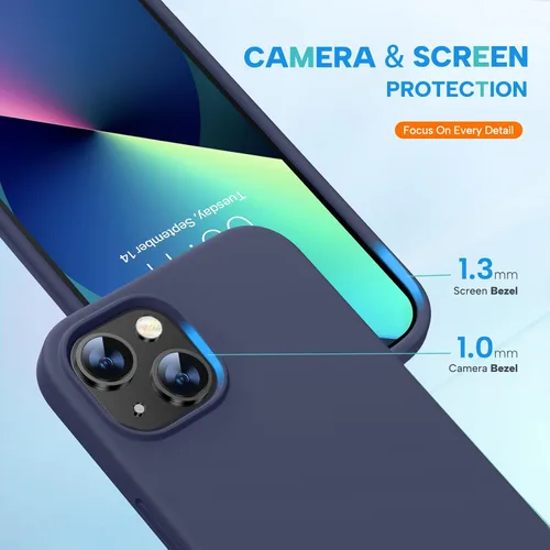 Miniatura 6 de Miracase Funda diseñada para iPhone 13, con protector de pantalla de vidrio templado, forro de microfibra suave antiarañazos, funda de goma de Azul