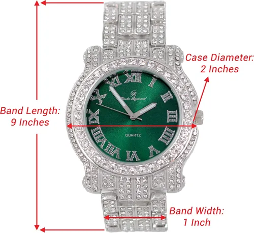 Miniatura 57 de Charles Raymond Bling-ed Out Ultimate Hip Hop Royalty Reloj para hombre con número romano de fácil lectura o indicadores de tiempo de diamantes