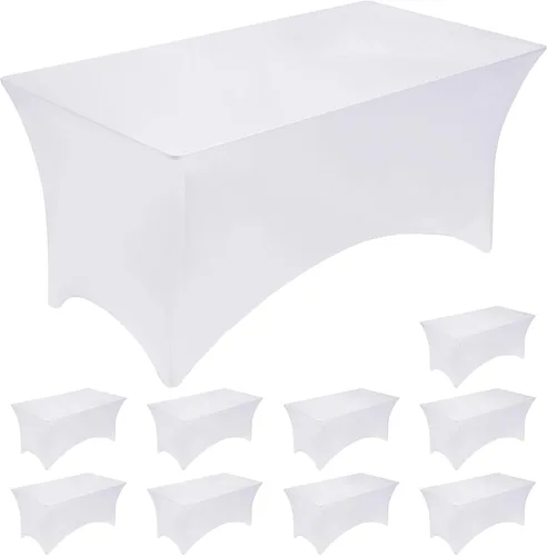 Miniatura 14 de Fixwal Paquete de 3 Manteles Negros para Mesas Rectangulares de 6 Pies, Manteles Rectangulares Elásticos de Spandex Ajustables de 6 Pies