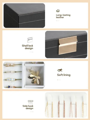 Miniatura 2 de Caja de joyería BOOVO para mujeres, organizador de joyas de 5 capas con colgador para collares y cajones, caja grande de joyería para aretes