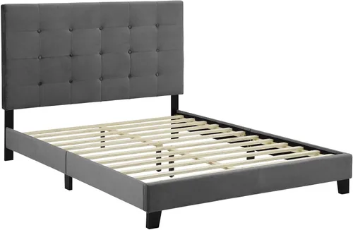Miniatura 3 de Modway Melanie - Cama Queen con plataforma capitonada tapizada de terciopelo de alto rendimiento, color gris