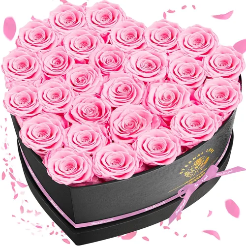 Miniatura 8 de Impouo 16 rosas preservadas en una caja con forma de corazón, flores preservadas, regalos para mujeres, día de la madre, día de San Valentín o día