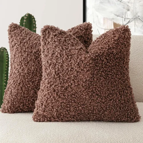 Foindtower - Juego de fundas para cojines de cama y sofá, fundas decorativas de Sherpa tipo vellón, suaves, mullidas, lanudas y acogedoras, para