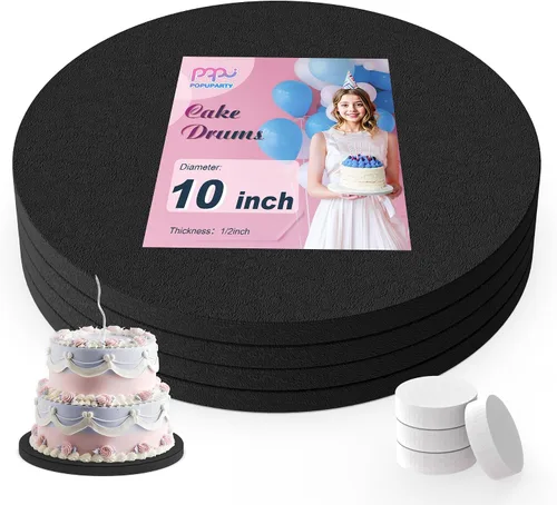 Miniatura 8 de Paquete de 4 tambores para pasteles de 8 pulgadas a prueba de grasa, tambor redondo sólido para tartas, suministros de decoración a prueba de Negro