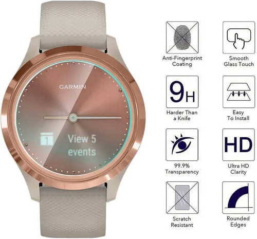 Miniatura 2 de Orzero Paquete de 3 protectores de pantalla para reloj inteligente compatible con Garmin Vivomove 3S (no para Garmin Venue 3S), vidrio templado