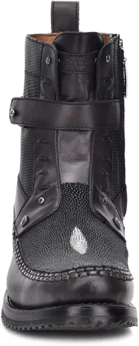 Miniatura 3 de Cuadra Botas para hombre en piel auténtica de rayas con cremallera negra, Negro