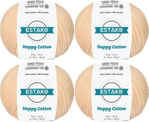Miniatura 41 de Estako Happy Cotton, 1,76 oz (50 g) / 180 yardas (165 m) de lana 60 % algodón y 40 % acrílico, suave, fina/deportiva (2) para crochet y tejer