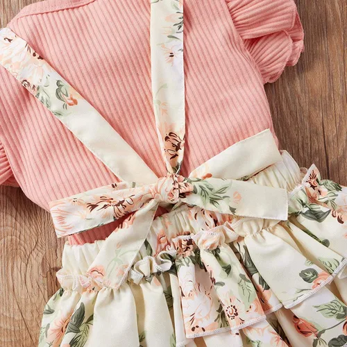 Miniatura 7 de CIYCUIT Ropa de verano para niña recién nacida camiseta acanalada con volantes florales pantalones cortos con tirantes trajes de diadema