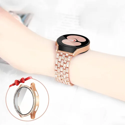 Miniatura 5 de Correa de diamantes compatible con Samsung Galaxy Watch 4 y 5, correa de 1.575 pulgadas con protector de pantalla, 0.787 pulgadas de liberación Oro