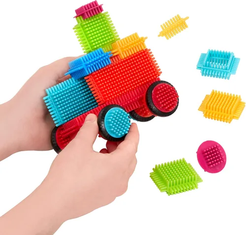 Miniatura 8 de Battat Bloques de cerdas - Bloques de construcción entrelazados STEM - Juego de 50 piezas - Estuche de transporte reutilizable - Juguetes