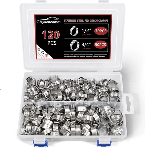Miniatura 8 de Paquete de 60 anillos de crimpado PEX de 3/4 pulgadas, abrazaderas Pex de acero inoxidable 304 premium, anillos de abrazadera Pex Cinch con estuche