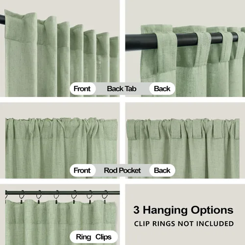Miniatura 3 de KOUFALL Cortinas transparentes de lino con pestaña trasera