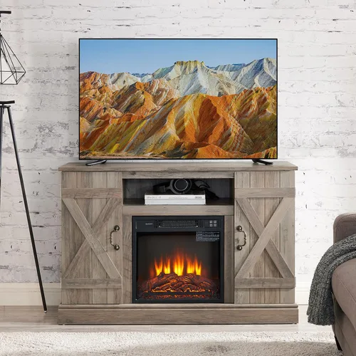 Miniatura 15 de Farmhouse Classic Media - Soporte de TV antiguo para TV de hasta 50 pulgadas con espacio de almacenamiento abierto y cerrado