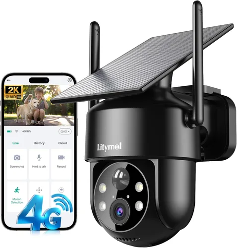 Miniatura 10 de LITYMOL Cámara solar 2K para seguridad en el hogar, cámaras de seguridad de visión de 360° inalámbricas para exteriores, visión nocturna a