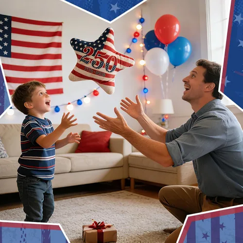 Miniatura 7 de 2Pcs 4th of July Patriotic Throw Pillows, 250th Anniversary USA American Flag Star Shape Pillow, Hypoallergenic Plush Stuffed Pillow for Couch Home