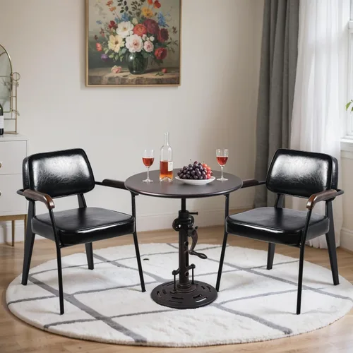 Miniatura 2 de Mesa auxiliar redonda de 19.6 pulgadas, estilo industrial, mesa de té de metal, manivela de mano, mesa auxiliar de altura ajustable para sala