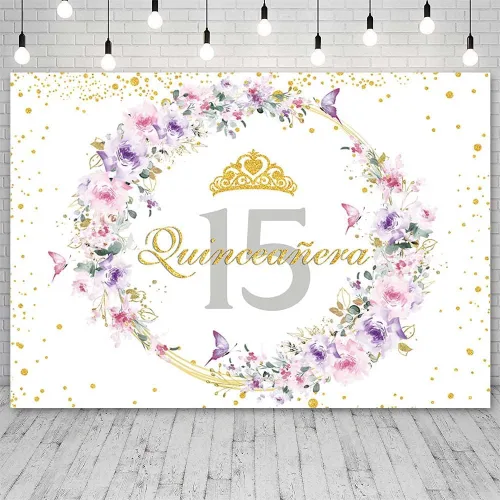SENDY Telón de fondo de quinceañera de 10 x 7 pies para niña, México, 15 años, suministros de fiesta de cumpleaños para niñas, fondos de fotografía,