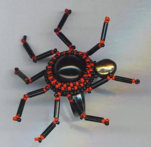 Miniatura 3 de Itzy Bitzy Lucky Halloween Creature Silver plated adjustable Beadwoven Ring Red Black Genuine Pearl Gothic