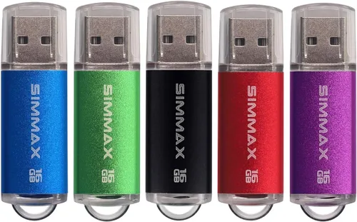 Miniatura 13 de SIMMAX Paquete de 5 unidades flash USB 2.0 de 32 GB con indicador LED (azul verde, negro, rojo y morado)