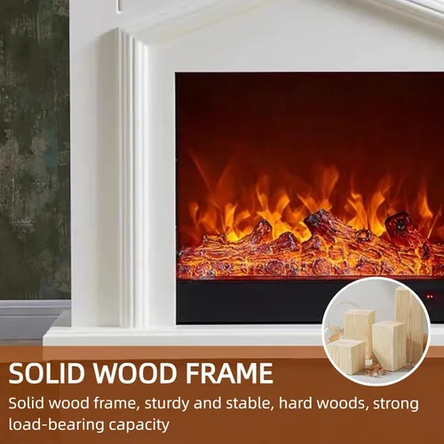Miniatura 5 de Chimenea eléctrica independiente con repisa de 59 pulgadas (llama realista) (forma de techo) blanco moderno soporte de TV Chimenea para Sala