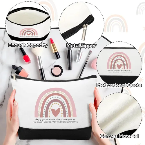 Miniatura 3 de 20 bolsas de cosméticos bohemias, inspiradoras, con texto en inglés "May You Be Proud", bolsa de regalo motivacional, bolsa de cosméticos de lona