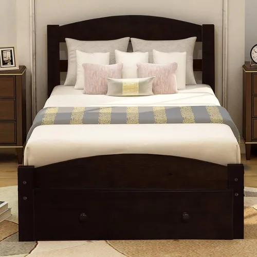 Miniatura 3 de SOFTSEA Base de cama de tamaño individual con cajones de almacenamiento, plataforma de madera maciza moderna de mediados de siglo con cabecero,