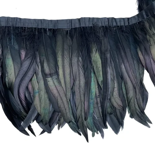 Miniatura 4 de Sowder Borde de flecos de plumas de gallo de 8 a 10 pulgadas de ancho para decoración de manualidades, paquete de 1 yarda (negro)