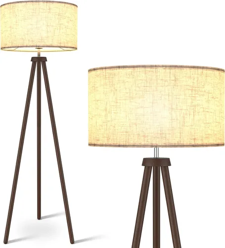 Miniatura 7 de LEPOWER Lámpara de pie de trípode de madera, lámpara de pie de mediados de siglo para sala de estar, pantalla de lámpara color lino, lámpara de pie