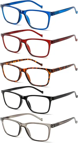 JOSCHOO Paquete de 5 gafas de lectura para hombres y mujeres, con bisagras de resorte, cómodas para leer (5 colores-2, 2.0)